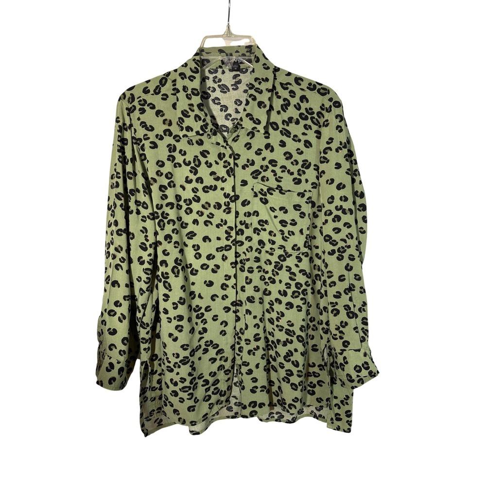Velvet Heart Womens Sage Green Animal Print Button Down Rayon Shirt Medium